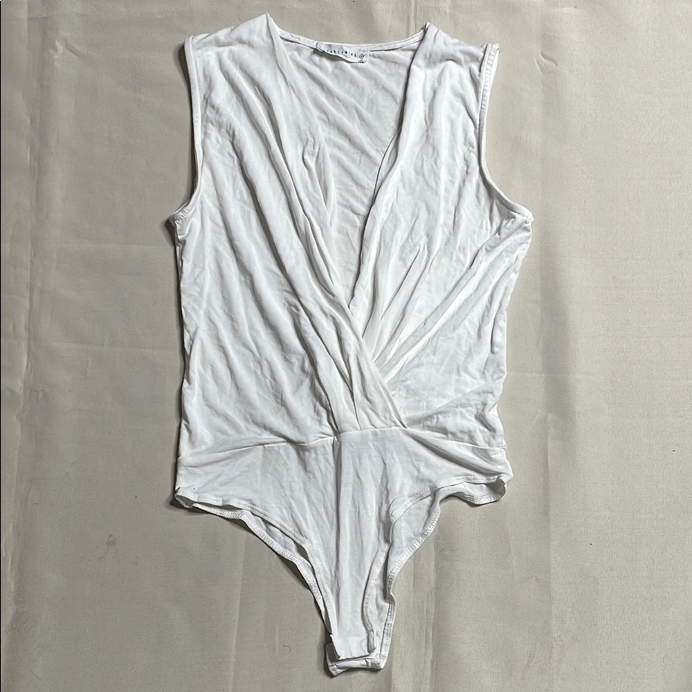 WASABITMINT White V-neck Faux Wrap Top - Picture 6 of 9